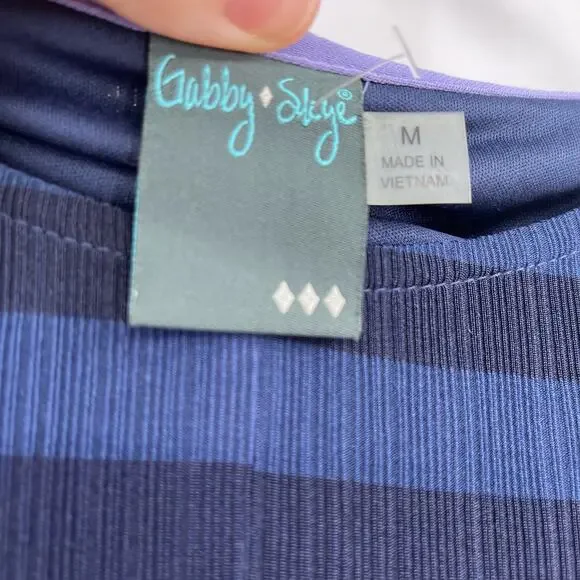 Gabby Skye Midi Striped Blue Dress Womens Medium Pockets - Picture 6 of 10